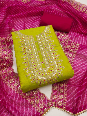 SARVOPAR Chanderi Embroidered Salwar Suit Material