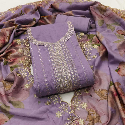 AP FAB Silk Blend Embroidered Salwar Suit Material