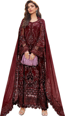 SHREEPAD ART Georgette Embroidered Salwar Suit Material
