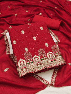 rang rani textiles Chanderi Embroidered Salwar Suit Material