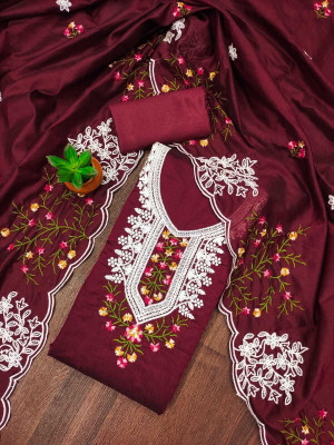 BlissFlair Chanderi Embroidered Salwar Suit Material