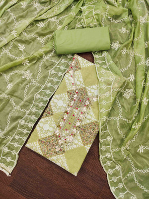 Blissta Cotton Blend Embroidered, Printed Salwar Suit Material