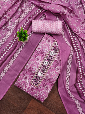 PANZORA Cotton Blend Embroidered, Floral Print Salwar Suit Material