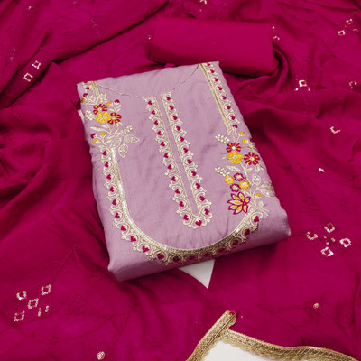 PANZORA Silk Blend Embroidered Salwar Suit Material