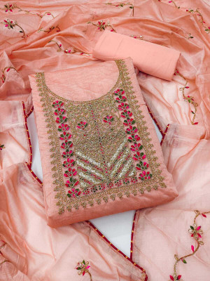 HOUSEEOFCOMMON Chanderi Embroidered Salwar Suit Material
