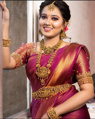 ANUVRATA Self Design, Solid/Plain, Woven Banarasi Jacquard Saree(Purple)
