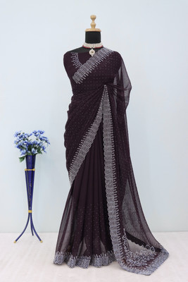 EthnicAura Embellished Bollywood Organza Saree(Purple)