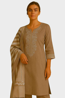 HYNS CREATION Pure Cotton Solid, Embroidered Salwar Suit Material