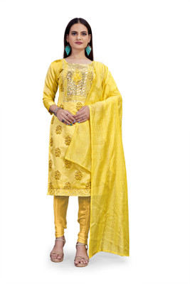 HERE&NOW Chanderi Embroidered Salwar Suit Material