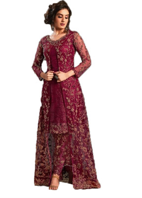 KAPANKU Net/Lace Embroidered Kurta & Churidar Material