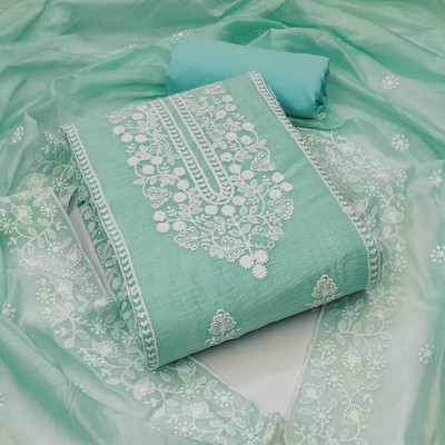 COCFI Chanderi Embroidered Salwar Suit Material