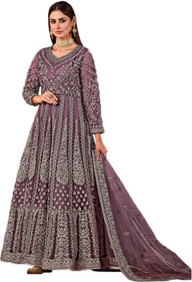 VIBHULEHENGA Net/Lace Embellished Gown/Anarkali Kurta & Bottom Material