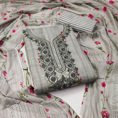 Divastri Cotton Blend Embroidered, Floral Print Salwar Suit Material