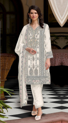ZONFAB Georgette Embroidered Gown/Anarkali Kurta & Bottom Material