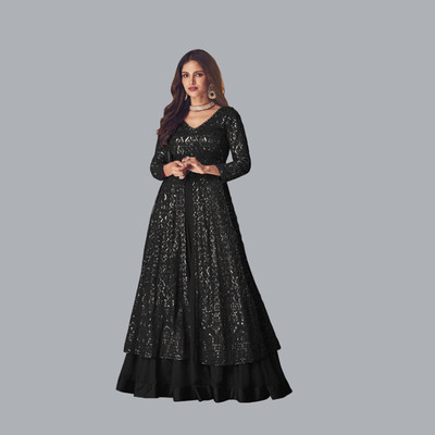 KAPANKU Georgette Embroidered Gown/Anarkali Kurta & Bottom Material