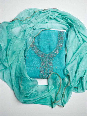 Hiti Creations Silk Blend Embroidered Salwar Suit Material