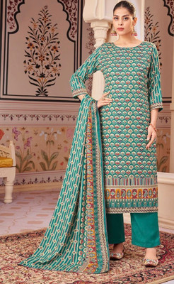 NAWABI COLLECTION Wool Geometric Print Salwar Suit Material