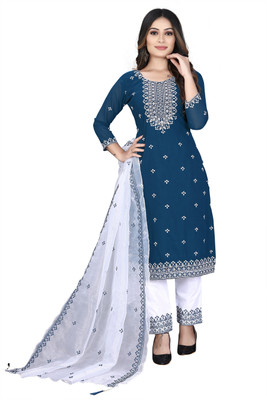 ZONFAB Georgette Embroidered Salwar Suit Material
