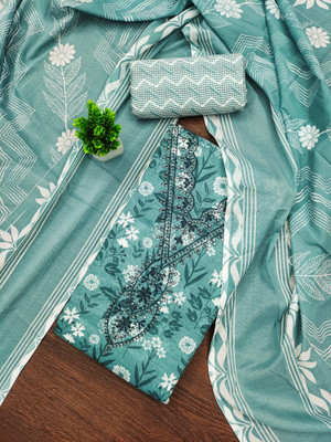 PANZORA Cotton Blend Embroidered, Floral Print Salwar Suit Material
