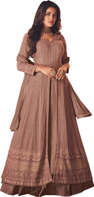 VIBHULEHENGA Georgette Embroidered Gown/Anarkali Kurta & Bottom Material