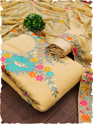 Leeza Store Georgette Embroidered, Embellished Salwar Suit Material