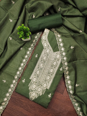 Shadow & Saining Cotton Blend Embroidered Salwar Suit Material