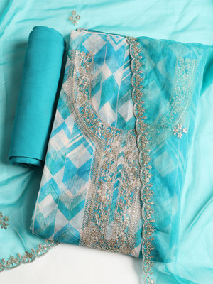 Meena Bazaar Organza Printed Salwar Suit Material