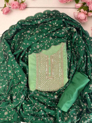 Hiti Creations Silk Blend Embroidered Salwar Suit Material
