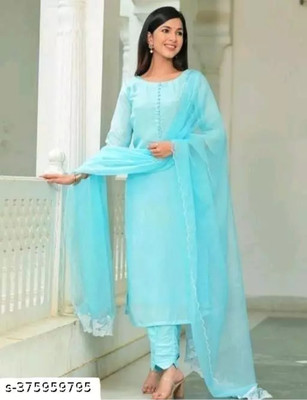 RISHAW ENTERPRISE Cotton Blend Solid Kurta & Patiyala Material