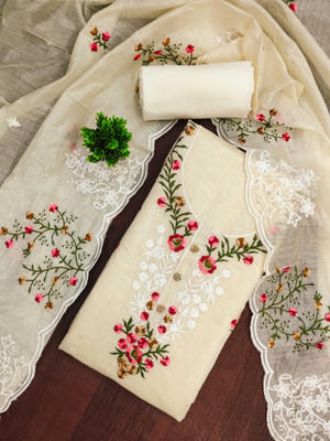 Shadow & Saining Cotton Blend Embroidered Salwar Suit Material