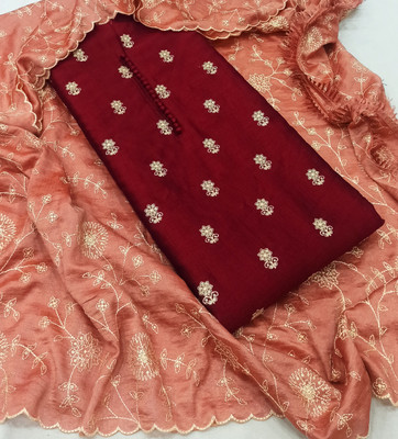 Sa nd Chi Silk Blend Embroidered Salwar Suit Material