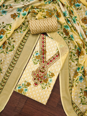 manvaa Cotton Blend Embellished Salwar Suit Material