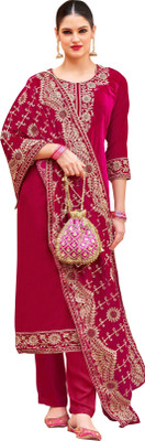 DRAVINAM Trends Velvet Embroidered Salwar Suit Material