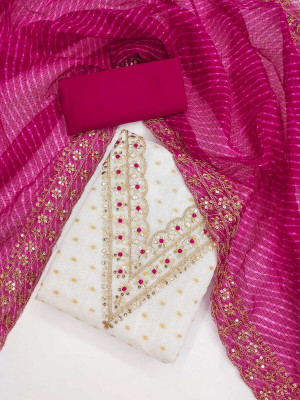 VIYONA FAB Chanderi Embroidered Salwar Suit Material