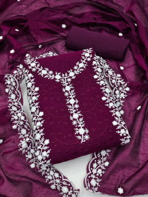 FLAPION CREATION Chanderi Embroidered Salwar Suit Material