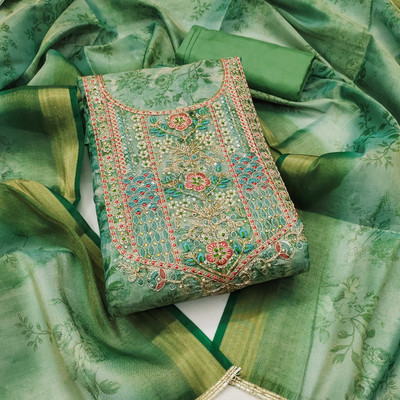 Shadow & Saining Cotton Blend Self Design Salwar Suit Material
