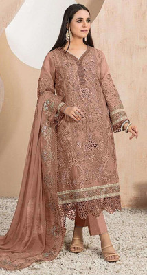 Shoponbit Organza Embroidered Salwar Suit Material