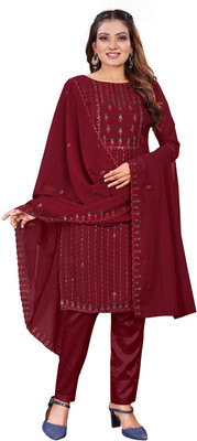 Leeza Store Georgette Embroidered Kurta & Churidar Material