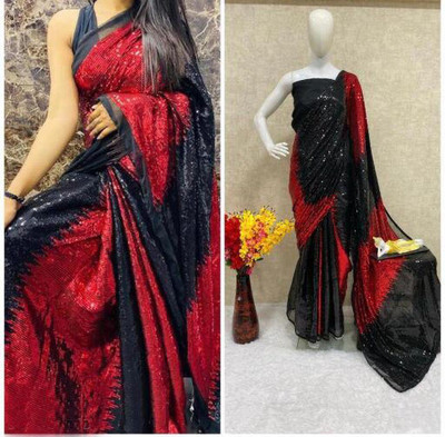 ENCLIQ Georgette Embellished, Self Design Blouse Material