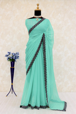 SHUBHDRASHTI NX Floral Print Blouse Material Organza Saree(Light Blue)