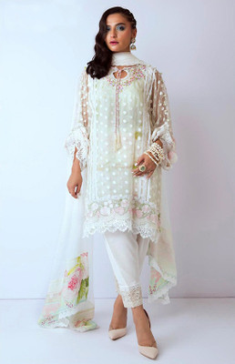 SHREEPAD ENTERPRISE Net/Lace Embroidered Salwar Suit Material