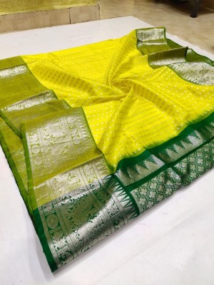 Nimidiya Woven Kanjivaram Pure Silk, Art Silk Saree(Yellow, Green)