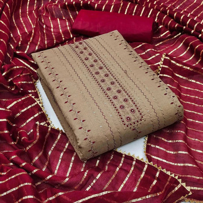RUDRAA FAB Cotton Blend Embroidered Salwar Suit Material