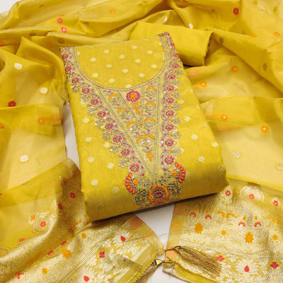 NIDHI'S FASHION Silk Blend Embroidered Salwar Suit Material