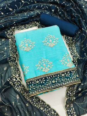 ALSHOP Silk Blend Embroidered Salwar Suit Material