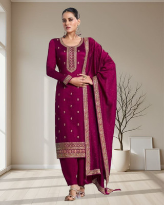 Dealbazaars Corporation Silk Blend Embroidered, Embellished, Self Design Salwar Suit Material