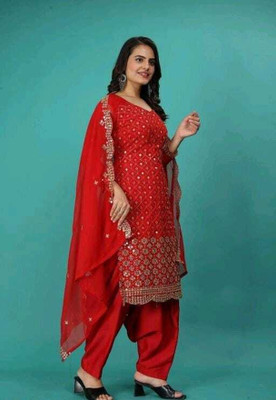 LADYPOTION Georgette Embroidered Salwar Suit Material