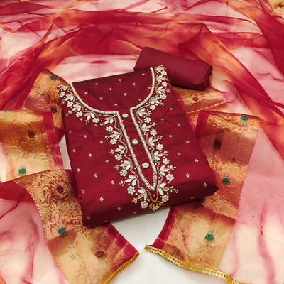 HERE&NOW Jacquard Embellished Salwar Suit Material