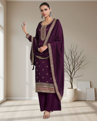 Dealbazaars Corporation Silk Blend Embroidered, Embellished, Self Design Salwar Suit Material
