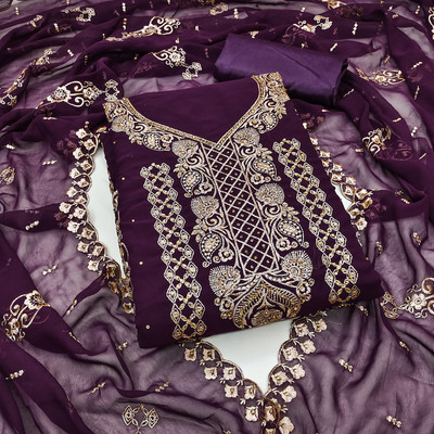 HERE&NOW Georgette Embroidered Salwar Suit Material
